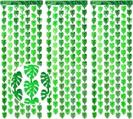 3 Pack Jungle Leaf Foil Fringe Curtain for Jungle Party Favors 3.3 X 6.6 ft Jungle Party Curtain Tin