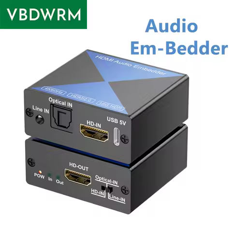 HDMI Audio Embedder 4K HDMI Audio Inserter Optical Toslink+Line Audio+HDMI Input to HDMI Audio Conve
