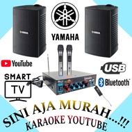 KARAOKE SET MINI SPEAKER YAMAHA 4 INCH AMPLIFIER KARAOKE YOUTUBE SMART TV 2 MIC WIRELESS..!!! - YAMA