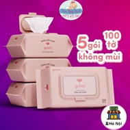 Bộ 5 gói khăn ướt Gumi không mùi không cồn không parabens cao cấp dành cho em bé