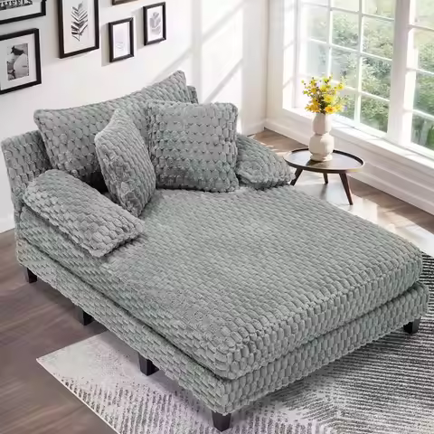 Fur Chaise Lounge Indoor with Adjustable Backrest, 59 Inches Single Sleeper Sofa Chair with 3 Lumbar