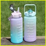 【hot sale】 Portable frosted gradient water bottle with 3D sticker 2L sports straw water bottle