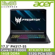 奇異果3C ACER PH317-55-75J3 黑 i7-11800H/16G/512G/RTX3070-8G/17.