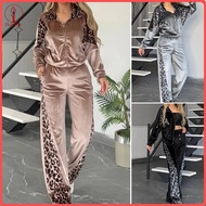 fulaide Womens Velvet Tracksuits Leopard Print Two-Piece Lounge Outfit Zip Up Sweatshirt And Sweatpa
