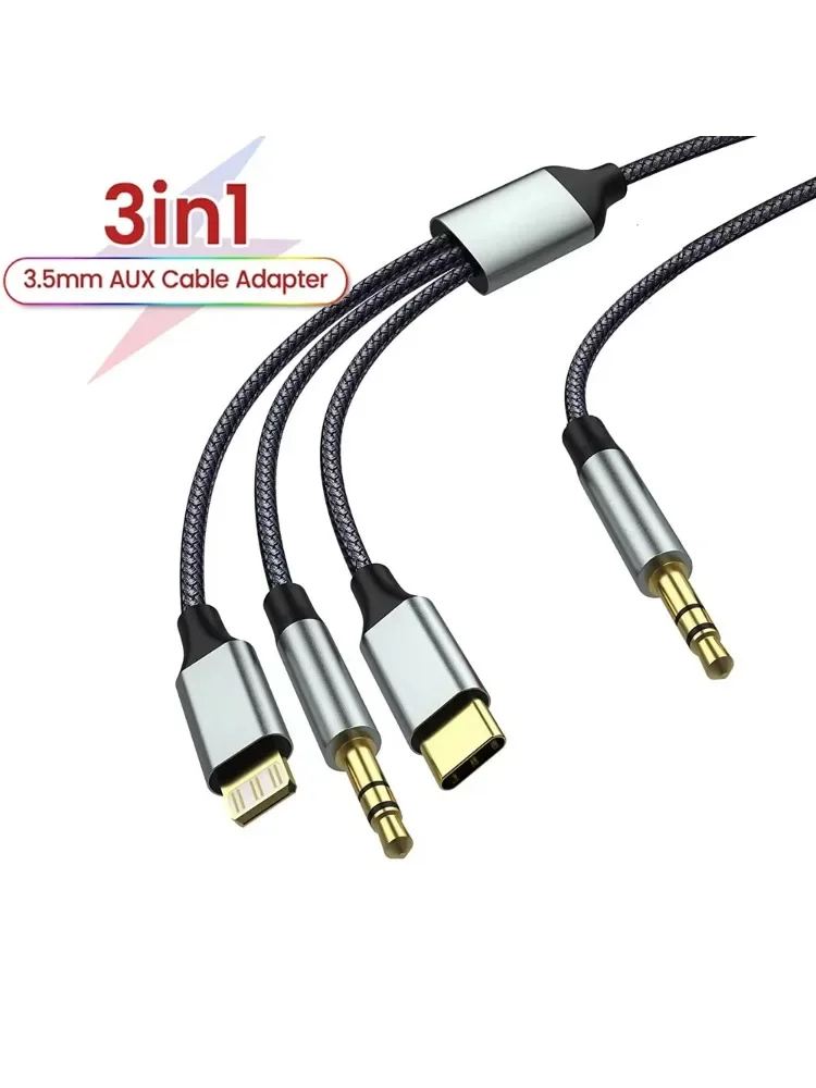 3 in 1 Aux Audio Cable Type C/Lightning To 3.5mm Male Cable For Car Headphone phone USB C IOS to 3.5