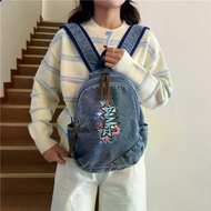 Instagram retro minimalist denim backpack, large capacity student backpack, casual versatile denim b