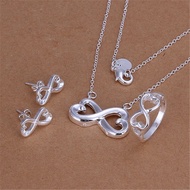 Hot 925 sterling silver jewelry set for women 8-shaped heart pendant celets necklaces stud earrings fashion party charms gift