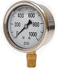 41 Series 2.5" 1000 PSI Pressure Gauge - Stainless Steel, 1/4" NPT Brass Bottom Mount, Glycerin Fill