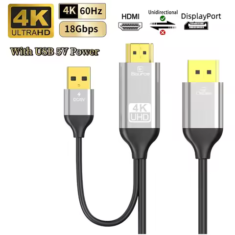 4K@60Hz HDMI to DisplayPort Cable, HDR Supported, Unidirectional Converter for PC/Laptop/PS5/Monitor