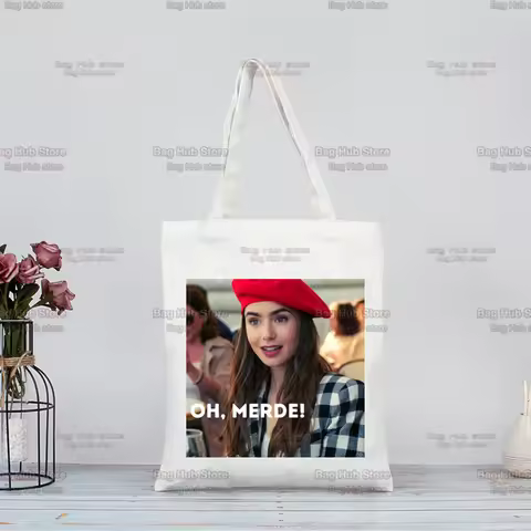 Emily In Paris Print Shopping Bag Print Original Design White Unisex Fashion Travel Canvas Bags