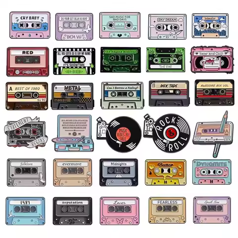 80s 90s Music Cassette Tape Enamel Pins Custom Retro Nostalgic Radio CD Card Brooch Lapel Badge Clas