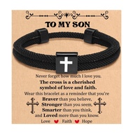 Hand-woven Milan Rope Bracelet Alloy Square Cross Belief Bracelet Men's Milan Rope Belief Bracelet