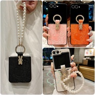 Cute Cat Imprint Leather Phone Case for Samsung Galaxy Z Flip 7 Z Flip 6 Z Flip 5 Z Flip4/3 Cover wi