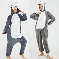 New Adult Winter Pajama Onesie - Cozy Flannel with Cartoon Animal Prints (Unicorn/Wolf/Dog/Panda)