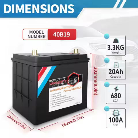 12V LiFePO4 Car Battery 25Ah 680CCA Lithium Automotive Replacement Battery with 100A BMS for Cars, S