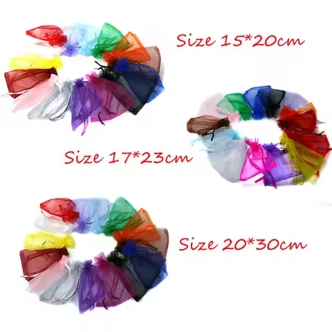 10pcs/bag 15x20/17x23/20x30cm Drawable Organza Jewelry Packaging Display Pouches Bags For DIY Gift W