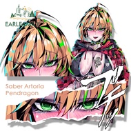 EARLFAMILY Ahegao Saber Artoria Pendragon Fanart Car Sticker Street Queen Sketch Waifu Decal Cartoon