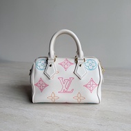 LV路易威登Speedy20奶白彩色刺繡枕頭包 底長20