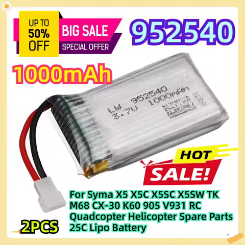 952540 3.7V 1000mAh For Syma X5 X5C X5SC X5SW TK M68 CX-30 K60 905 V931 RC Quadcopter Helicopter Spa
