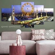 Islamic Aesthetic Clock Makkah Medina 80X40 Multipanel Official Qink/ Custom Muslim Clock with Allah