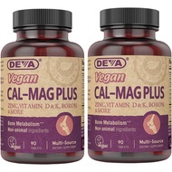DEVA Vegan Calcium Magnesium Supplement 2-Pack, Plus Zinc, Vitamins C, D & K, Boron, 90 Tablets Each