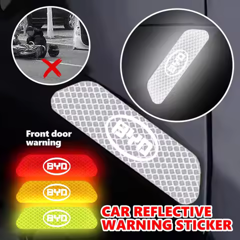 For BYD 4pcs Reflective Car Accessories Door Sticker Safety Tape Inside Auto Accessories Atto 3 Act 