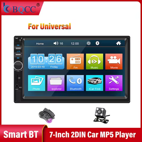 BQCC 7-Inch 2DIN Car MP5 Player Smart BT / Car find function / Steering wheel controls / Movie play 
