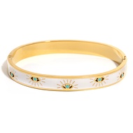 Halloween Greatera Chic White Enamel Evil Eye Pattern Stainless Steel Bangles Bracelets for Women Go