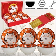 Saveliving Lucky Cat Ceramic Bowl Cutlery Set