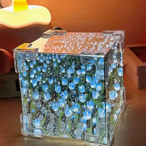 DIY Tulip Flower Sea Cube Lamp Mirror Small Night Lamp Material Package Sleeping Table Lamp Birthday