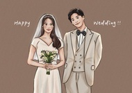 【客製化婚紗似顏繪】韓系婚紗 (線條刪減版) 電子檔