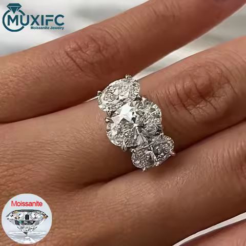 3/6 Carat Oval Cut Moissanite Engagement Rings 3-Stone Lab Diamond 925 Sterling Silver Wedding Rings