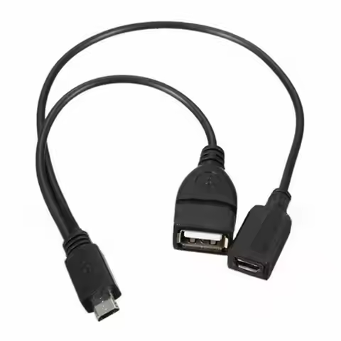 20cm 2 in 1 Micro USB Host Splitter USB 2.0 Port Terminal Adapter OTG Cable For Fire Tv 3 Or 2nd Gen