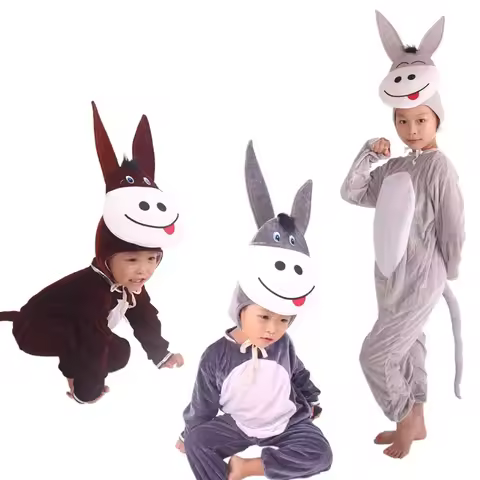 Boy Girl Children Cartoon Animal Brown Donkey Costume Cosplay Fancy Dressed Christmas Halloween