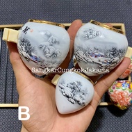 Cepuk Keramik Besar Mewah List Gold Murai Wambi Ori Cungkok Set3pcs