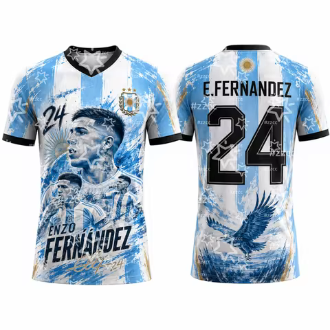 2026 Argentina Soccer Jersey #8 Enzo Fernandez Short Sleeve Breathable Football Shirt Men Women Kids