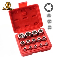 14Pcs E Torx Star Female Bit Socket Set 1/2" 3/8" 1/4" Drive Repair Tool E4-E24 Hand Tool Socket Wre