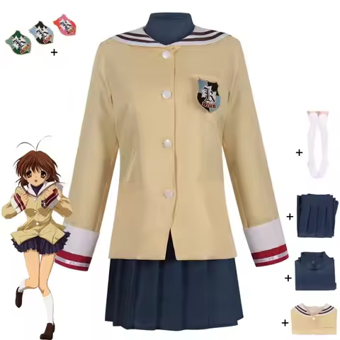 Game Clannad Furukawa Nagisa Cosplay Costume High School Campus Uniform Skirt Coat Adult Woman Kawai