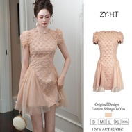 ZYHT ชุดเดรสผู้หญิงชุดสีสันแชมเปญเดรสทรงเอชุดเดรสตาข่ายชุดทำงานชุดเดรสแต่งงานหรูหราชุดเดรสปาร์ตี้ชุด