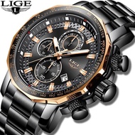LIGE นาฬิกาข้อมือผู้ชายใหม่ชายยอดนาฬิกาแบรนด์หรูแฟชั่นกีฬาสแตนเลสอะนาล็อกควอตซ์นาฬิกาข้อมือ
