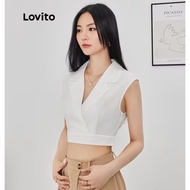 Lovito White Crop Top V-Neck Cover S Bust 32-34