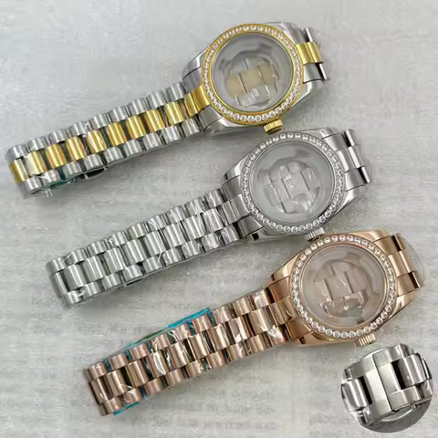 31mm Diamond-set Bezel Watch Case President Strap Fit 24.5mm Dial For Seiko Lady-Datejust NH05/06 Au