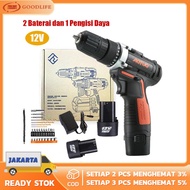 bor cas murah 2 baterai promo/ bor cordless 12v/bor batre