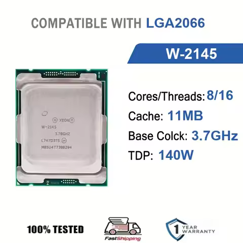 Intel Xeon W-2145 8 Core 16 Thread 3.7GHz 140W 11MB Cache 14nm LGA2066 SR3LQ DDR4 1600/1866/2133/240