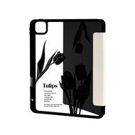 Hard Casing Acrylic Black Tulip Pattern Case Compatible with Apple IPad Mini6 IPad5 6 7 8 9 Air3 Air4 Air5 10.9" IPad10.2" Pro11 Pro12.9 2018 2020 2021 Leahter Cover