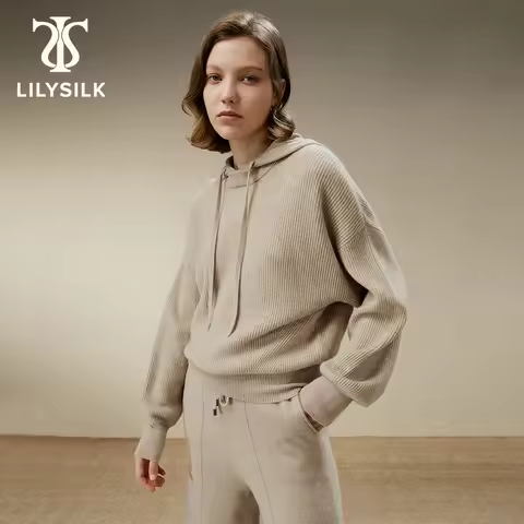 LILYSILK Women's 100% Cashmere Sweater Ladies Eshe 2-in-1 Detachable Hoodie with Ribbed Knit and Dro