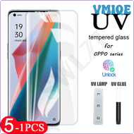 VMIQE แก้ว UV สำหรับ OPPO Find X X2 X3 Reno 3 4 5 Pro Plus 5G กระจกป้องกันมือถือ UV ปกป้องหน้าจอสมาร์ทโฟนฟิล์มป้องกัน PIVBQ 5ชิ้น