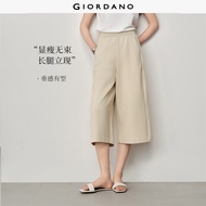 GIORDANO Ladies Pants Elastic Waist Culotte Pants 4-Pocket Regular Fit Wide Leg Fashionable Casual C