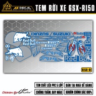Tem Xe GSX R150 Mẫu Red Bull | GSX R150-01 | Decal Rời Cao Cấp Cắt Sẵn Dễ Dán Cho Xe Màu Đen Trắng Đ