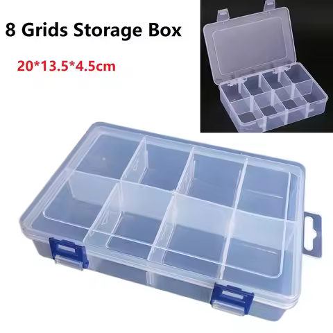 Adjustable Grid Tool Organizer Box, Plastic Storage Case with 8 Grids for Screws Hardware, Portable 